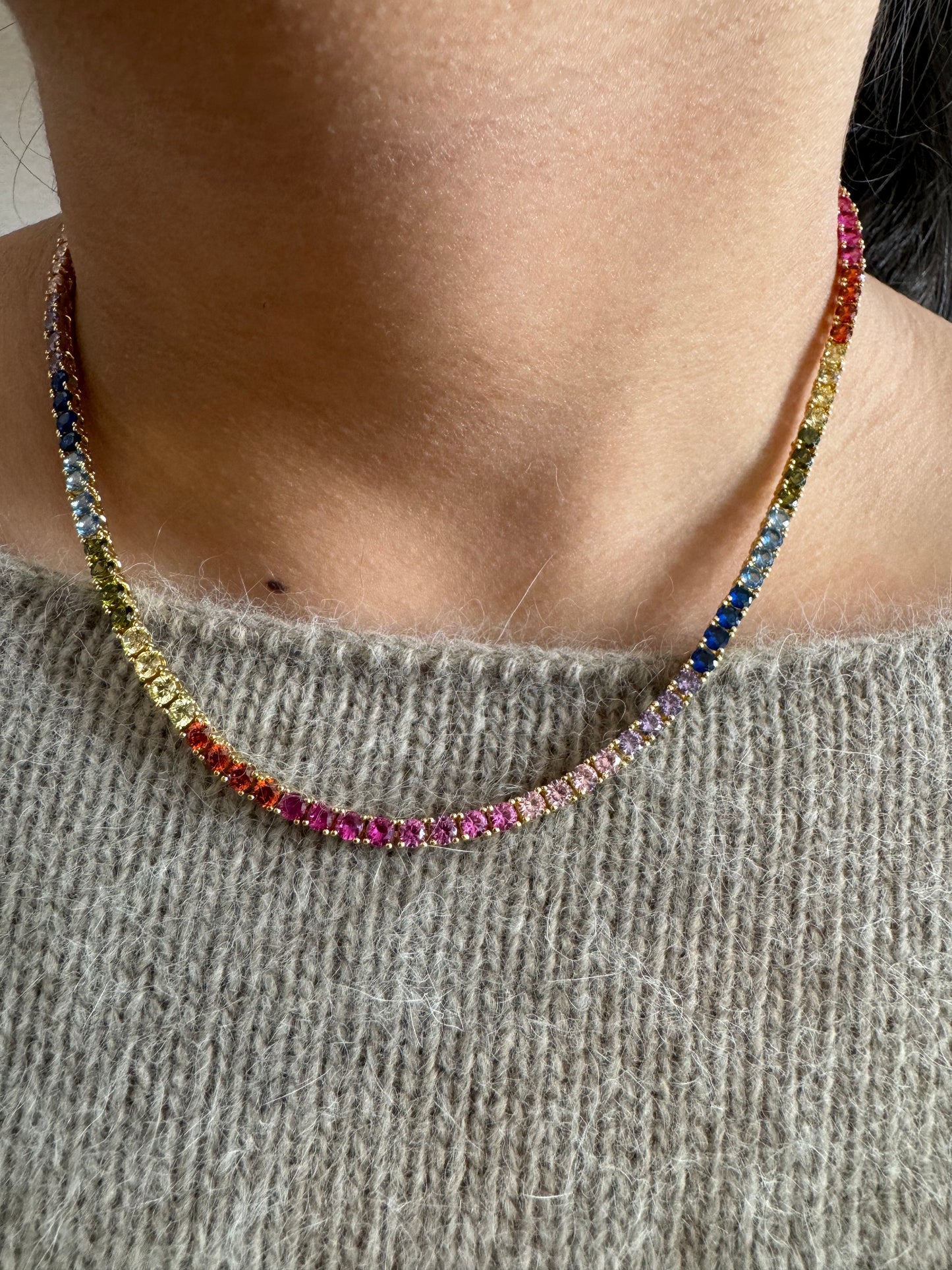 Rainbow tennis necklace 3 mm