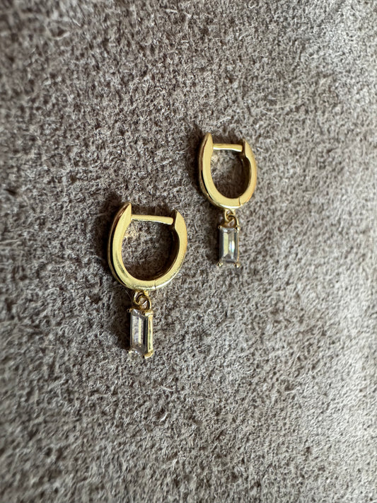 Emerald cut Dangle Huggies