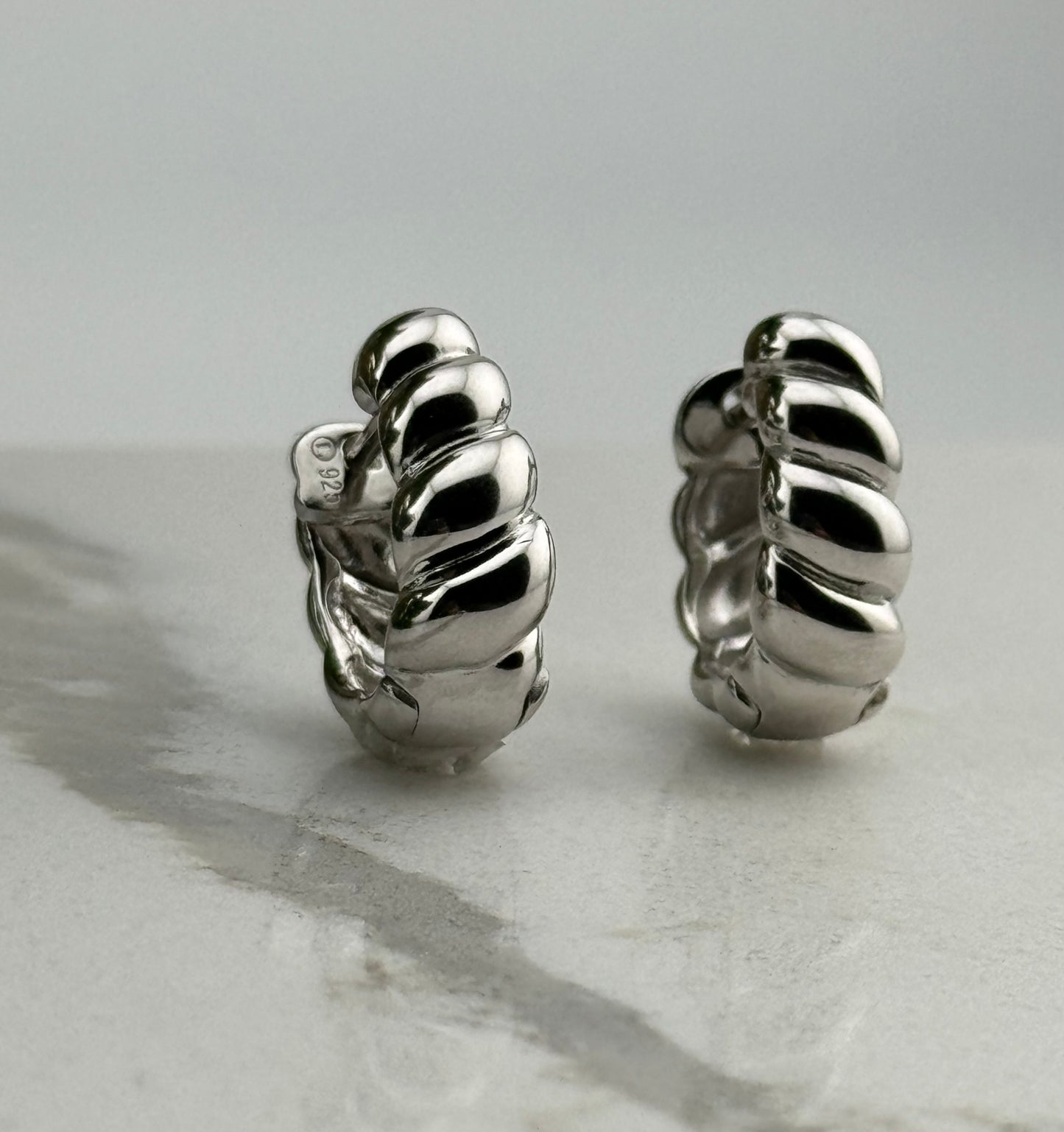 Croissant silver hoops