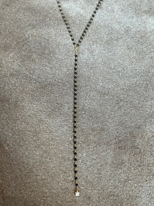 Black/gold beaded lariat