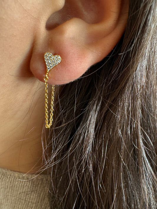 Heart chain wrap earrings