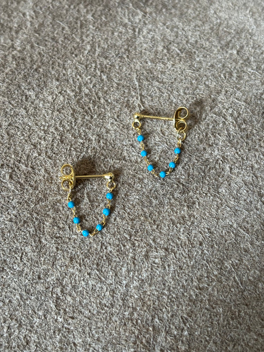Blue/gold beaded earrings
