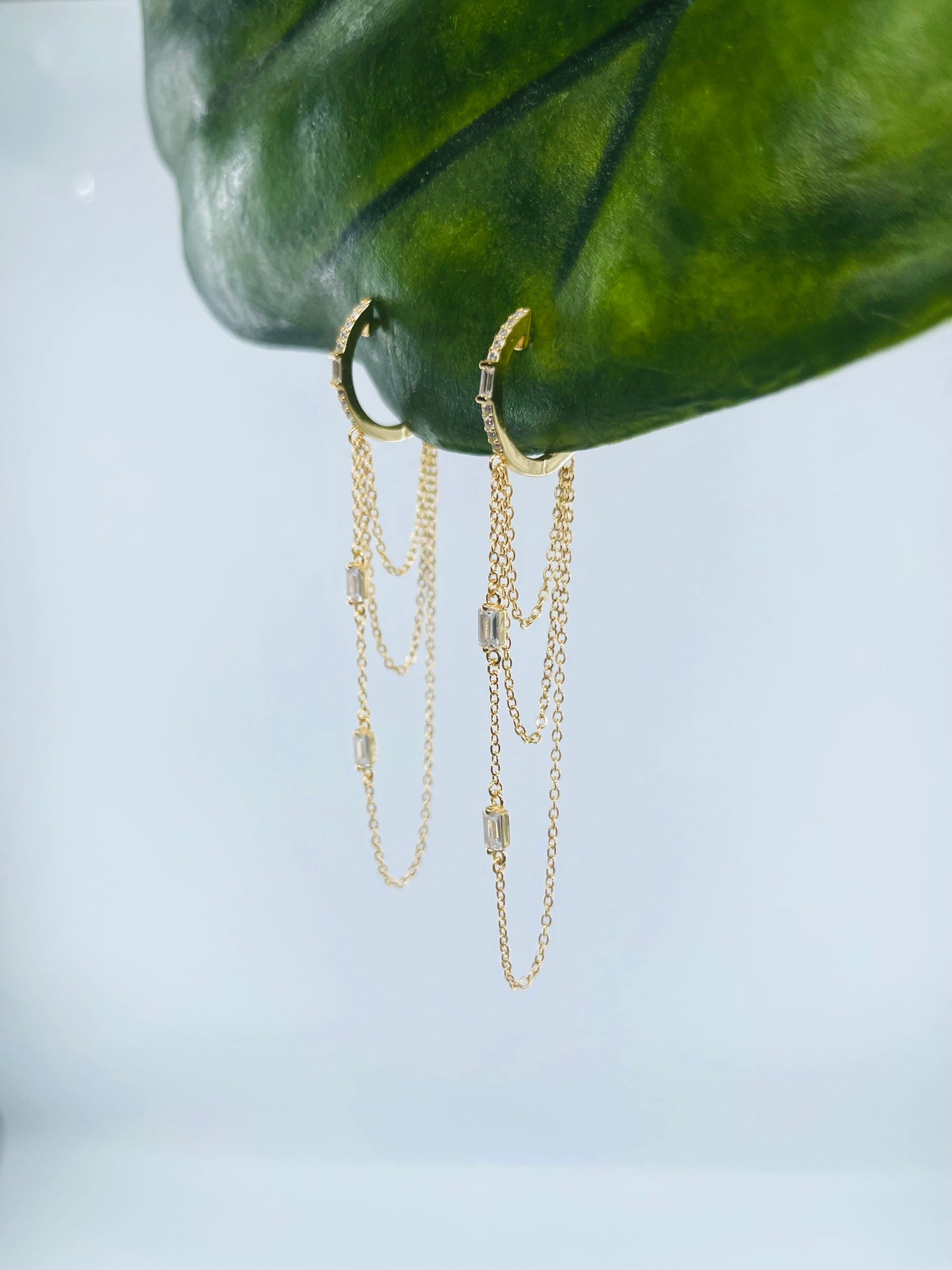 Emerald cut chain Hoops