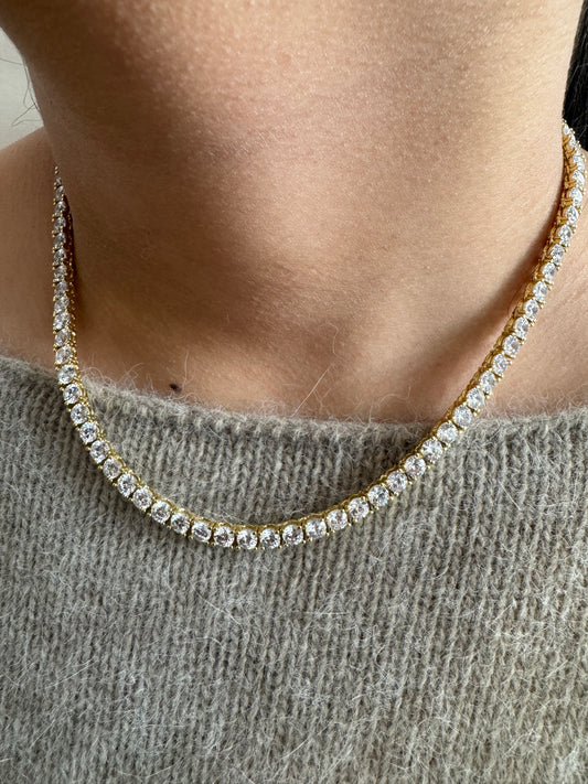Tennis necklace gold 4 mm