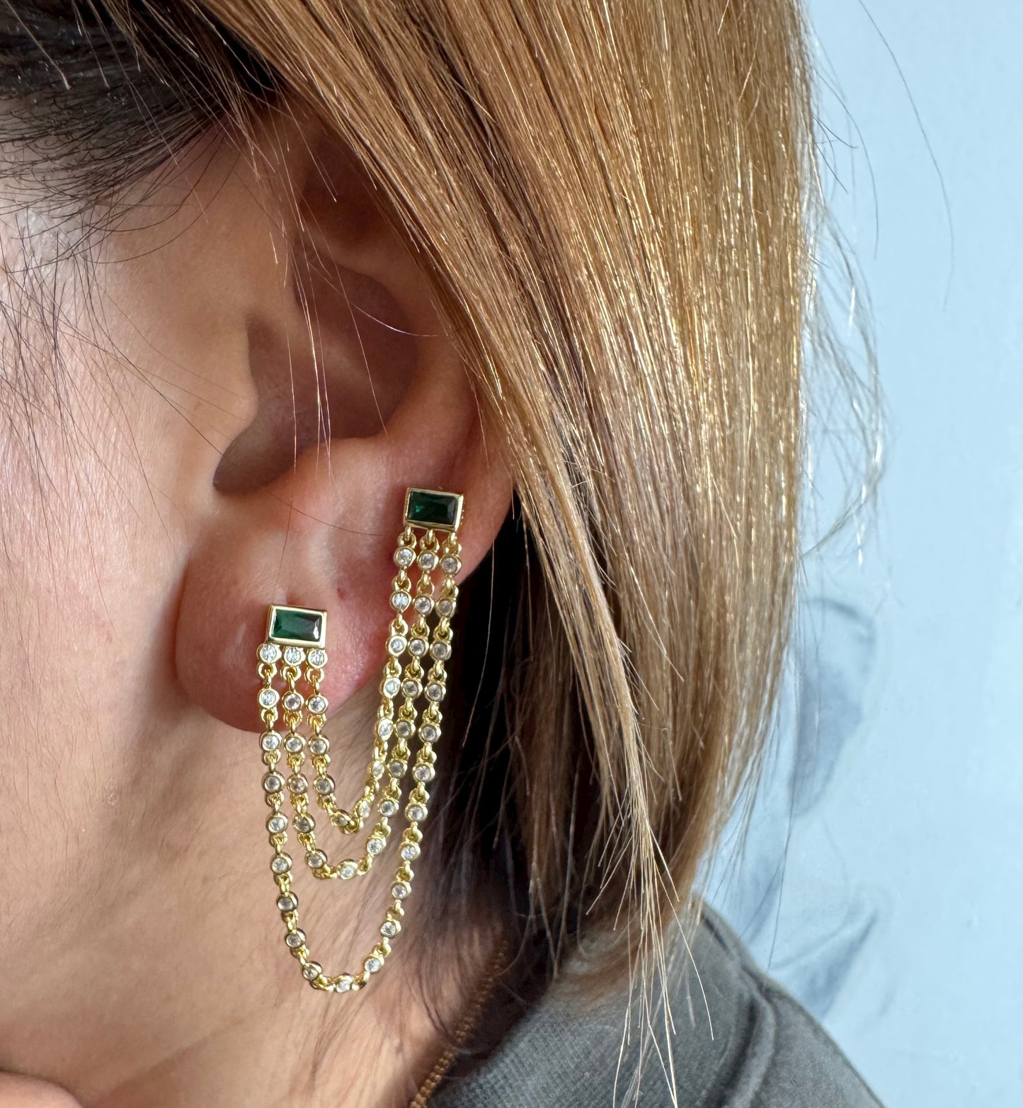 Double chain green earrings