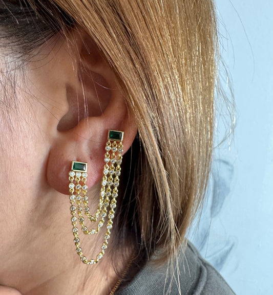 Double chain green earrings