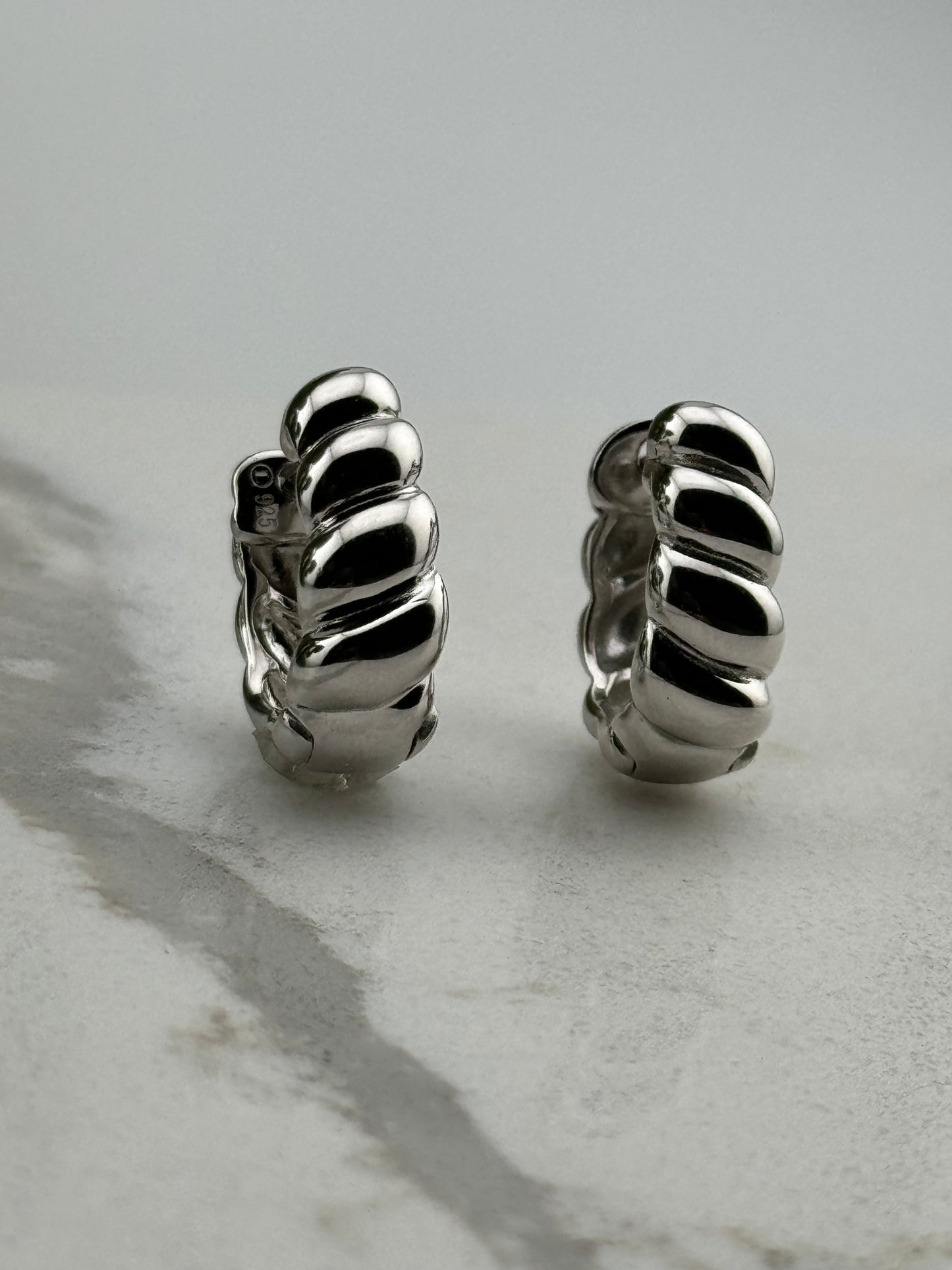 Croissant silver hoops