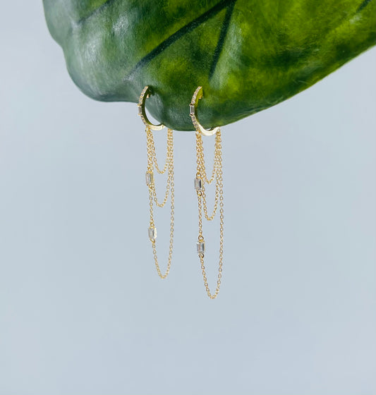 Emerald cut chain Hoops