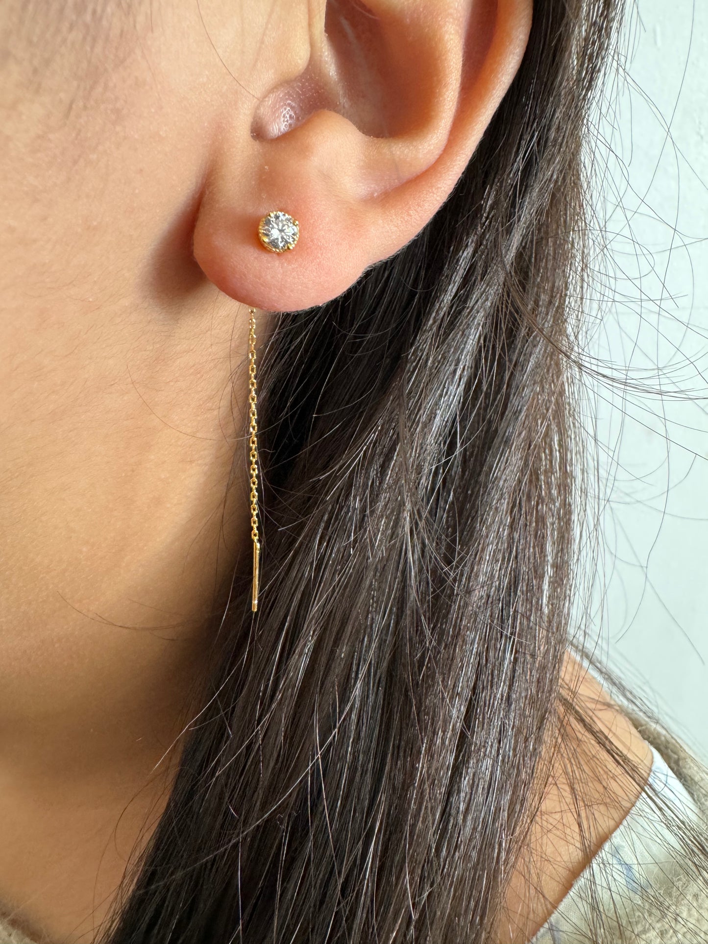 Solitaire drop ear threader