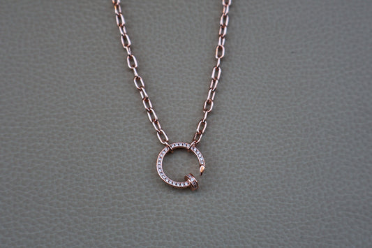 Rose gold pave nail necklace
