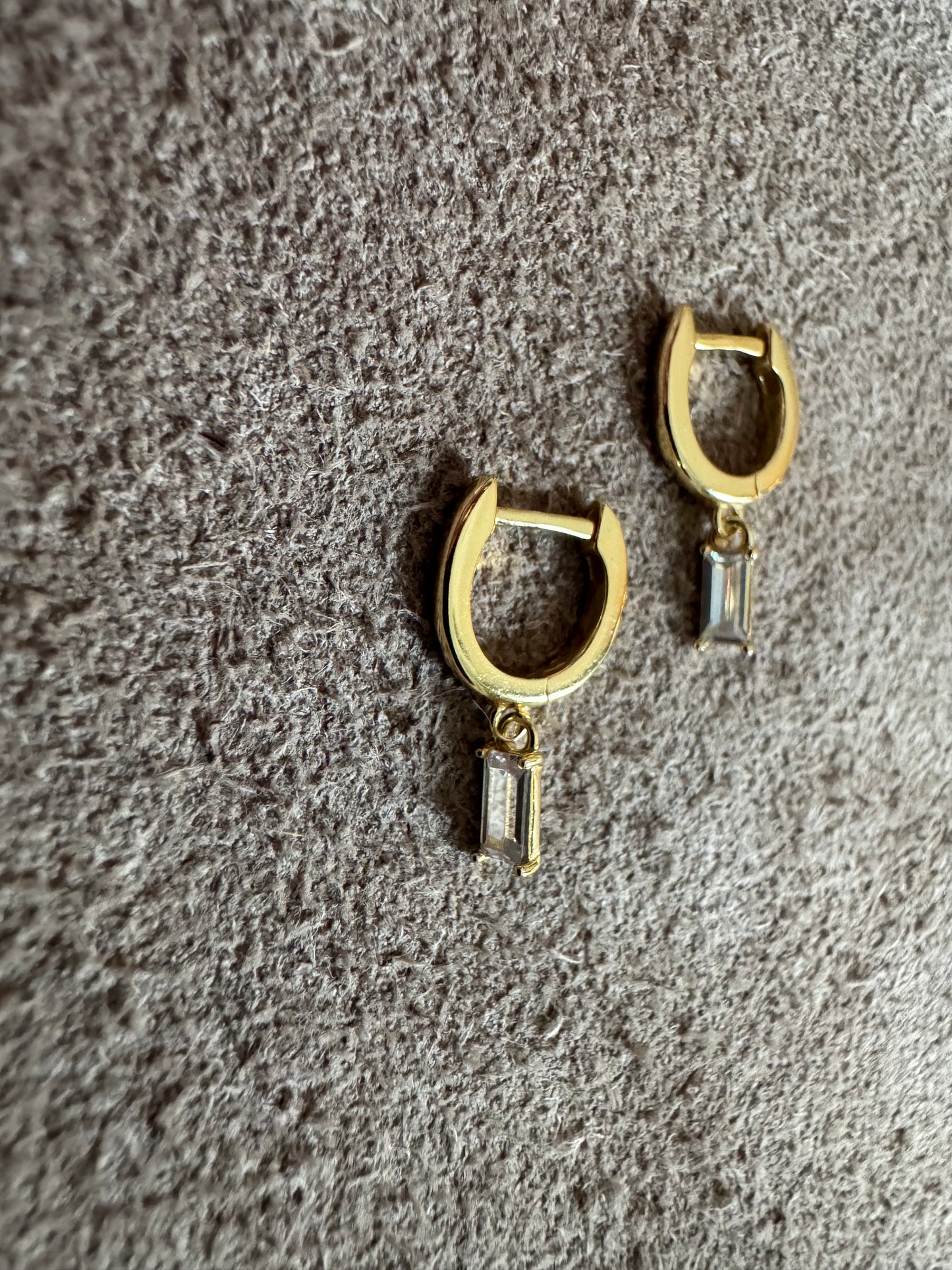 Emerald cut Dangle Huggies
