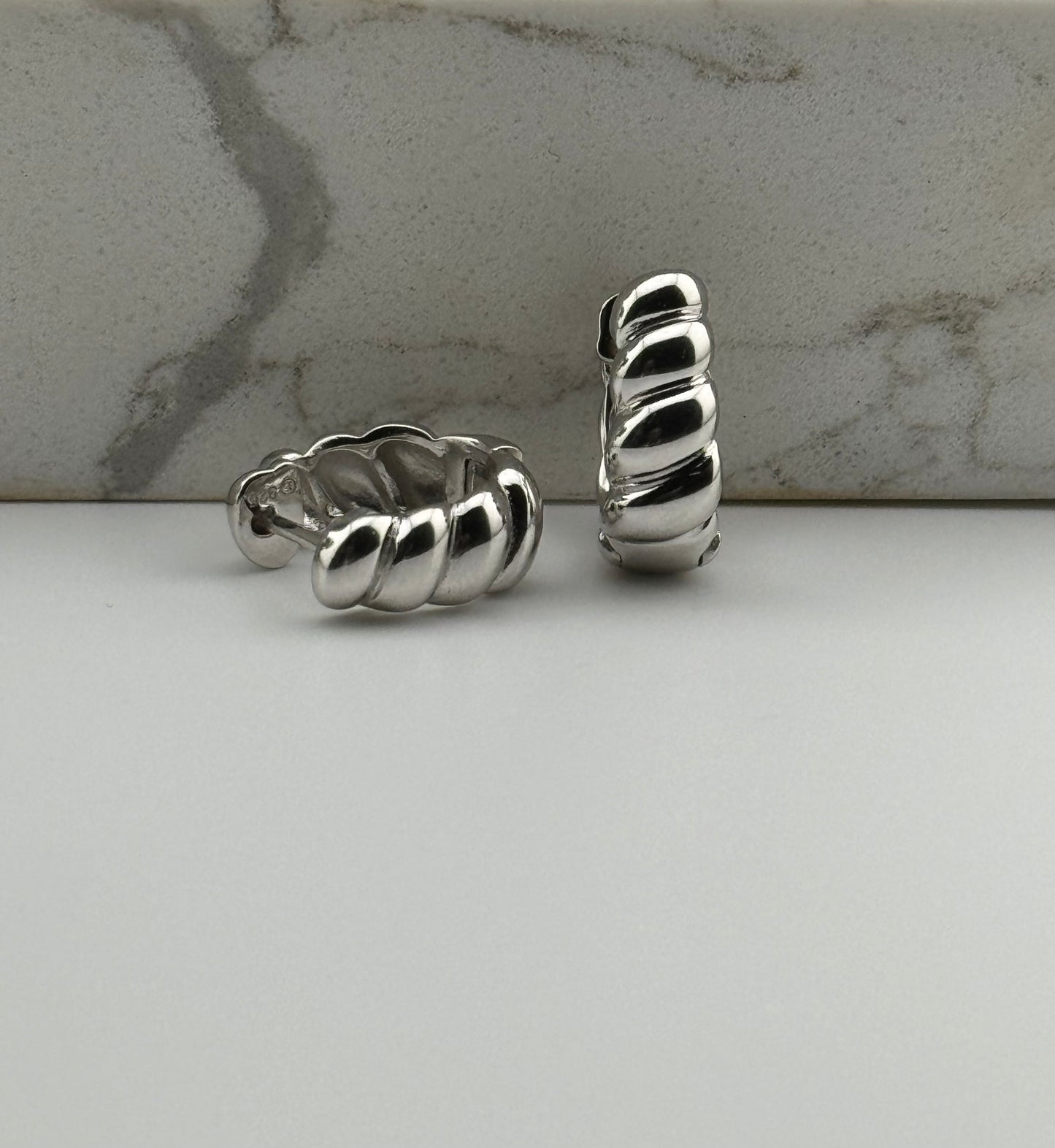 Croissant silver hoops
