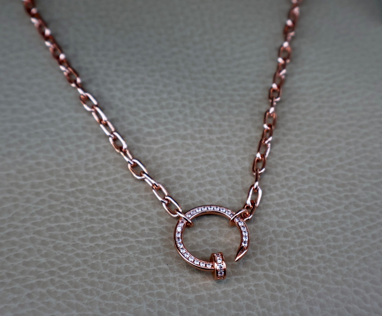 Rose gold pave nail necklace