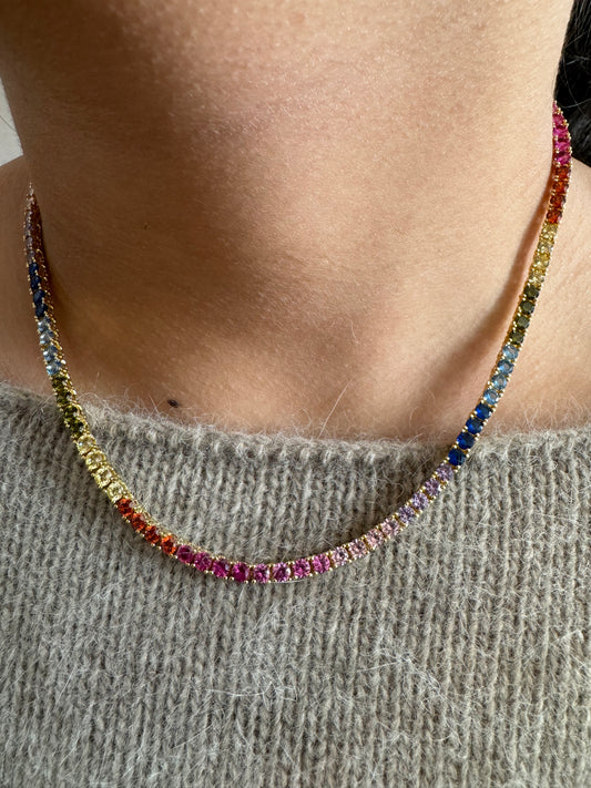 Rainbow tennis necklace 3 mm