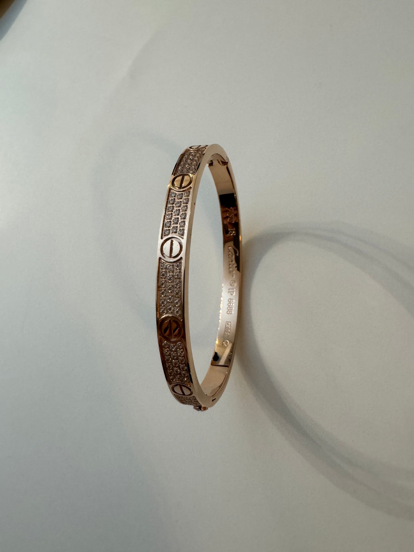 Rose gold pave love bangle