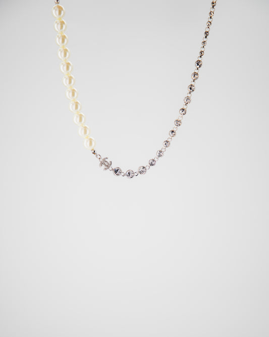 PEARL SILVER RHINESTONES NECKLACE