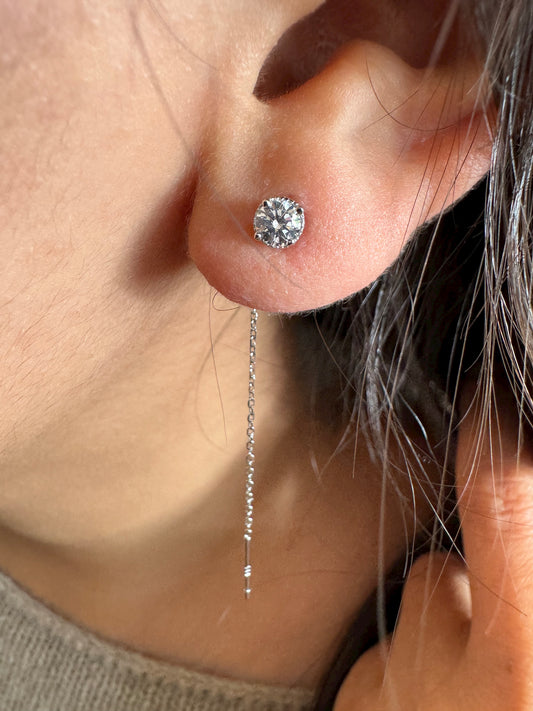 Solitaire silver ear threader