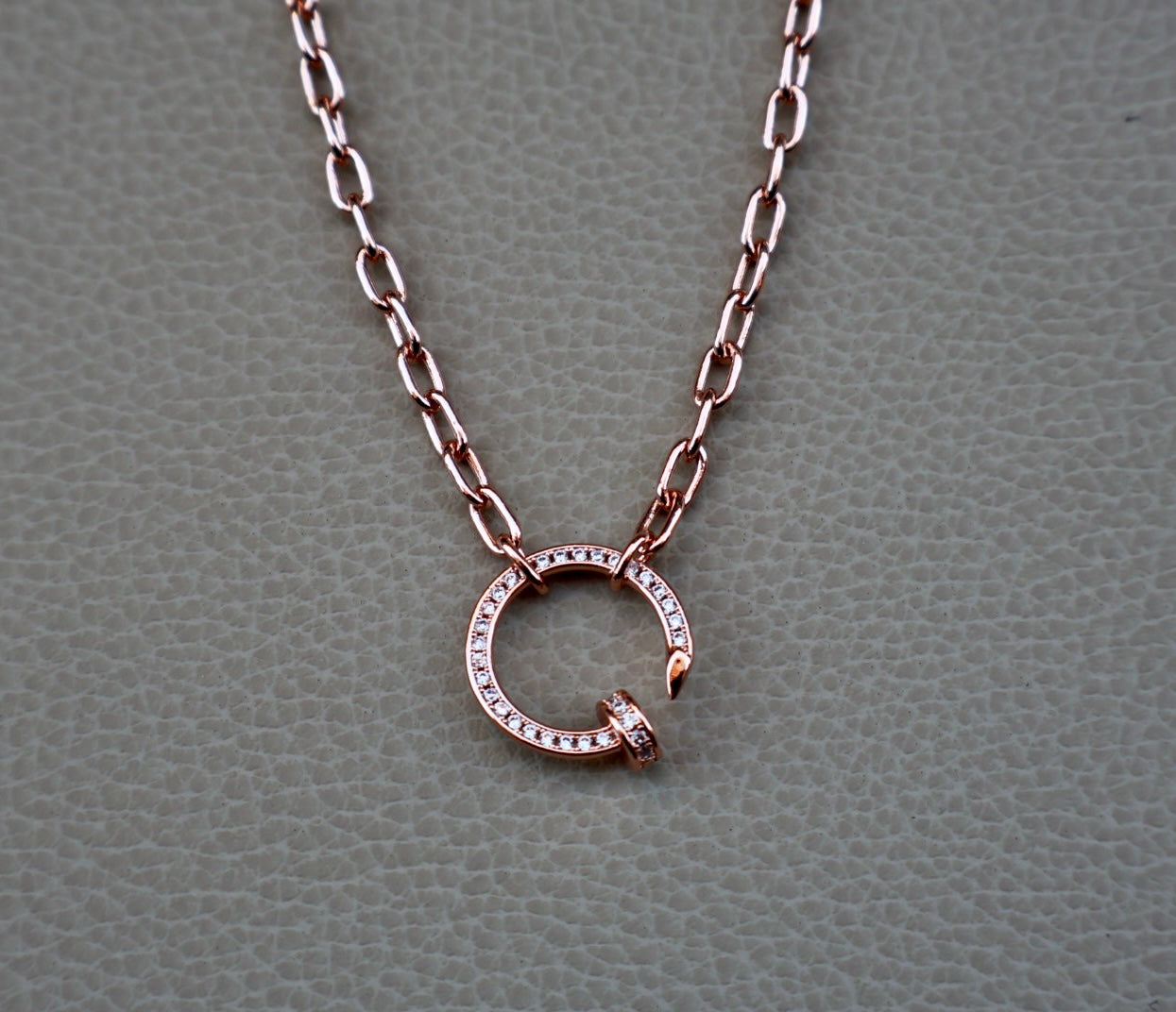 Rose gold pave nail necklace