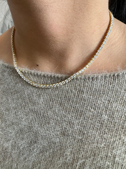 3 mm gold tennis necklace